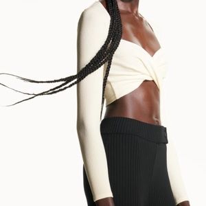 Zara Long Sleeve Ribbed Twist Front White Top NWOT